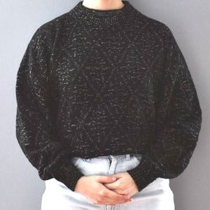 Kate Collins Vintage Black & Sparkly Gold Puffy Sleeved Oversized Sweater